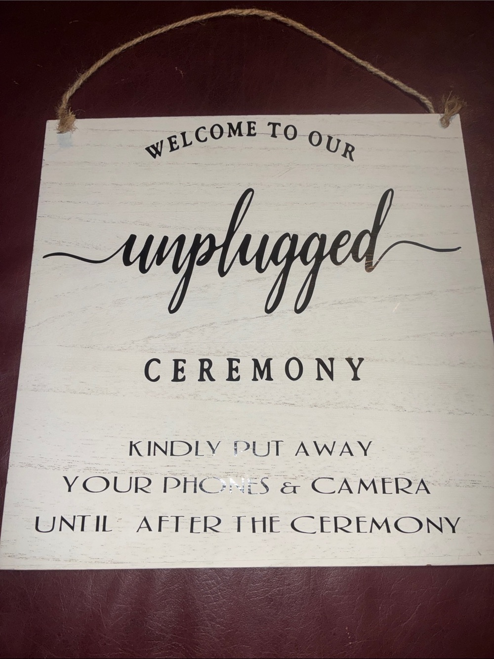 Unplugged Ceremony Wall Sign - White with Black Text